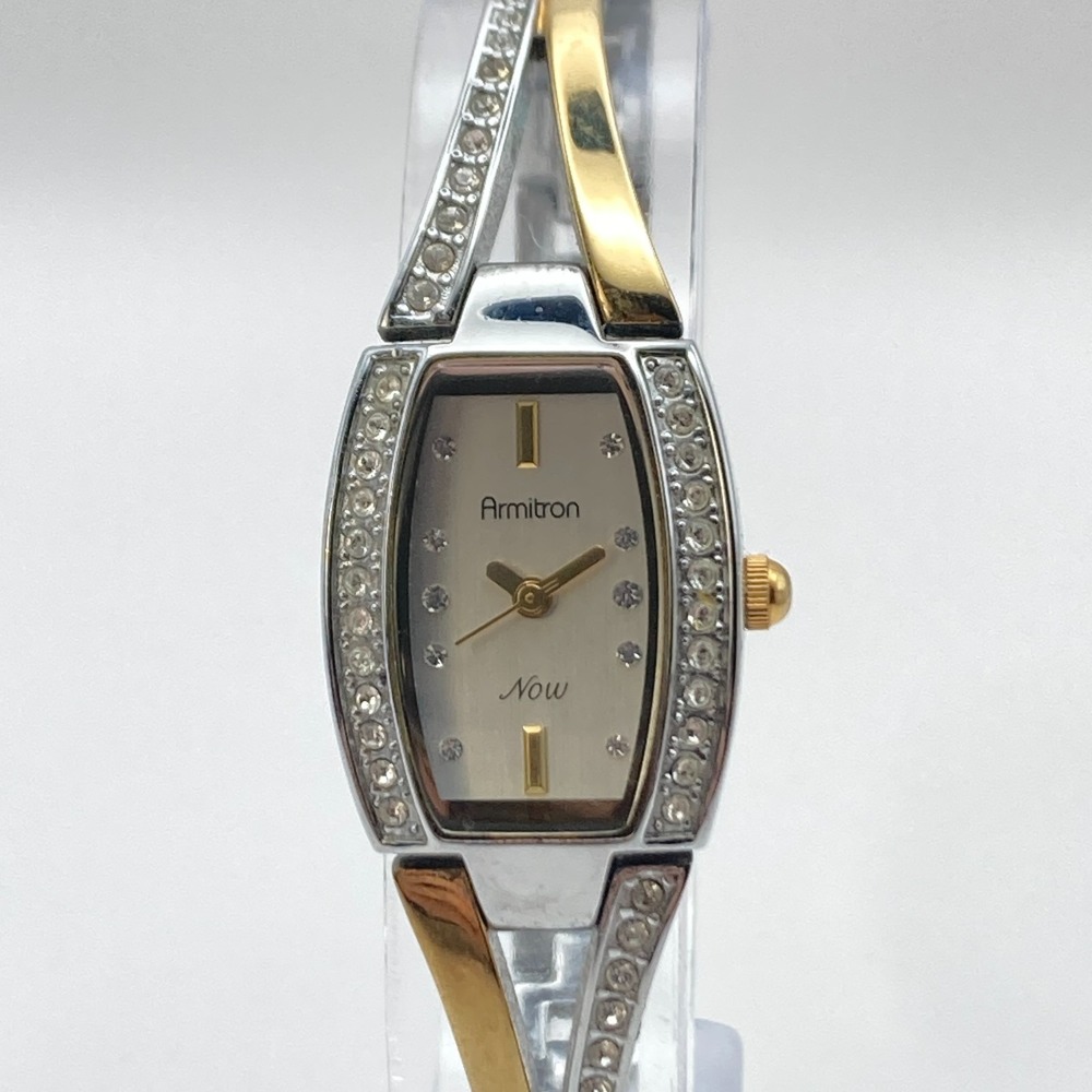 Armitron Now Women's Watch 19mm Gold Silver Two Tone Crystals New Battery 6.75" - Picture 2 of 15